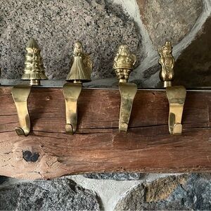 Vintage Brass Christmas Holiday Stocking Hangers Set of 4